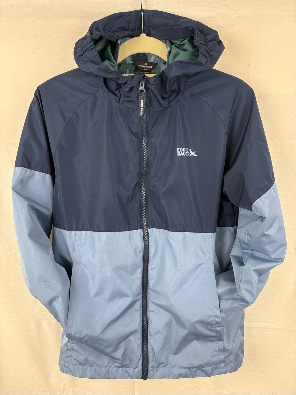 Eddie Bauer Kids Green and Navy Camo Fleece Jacket